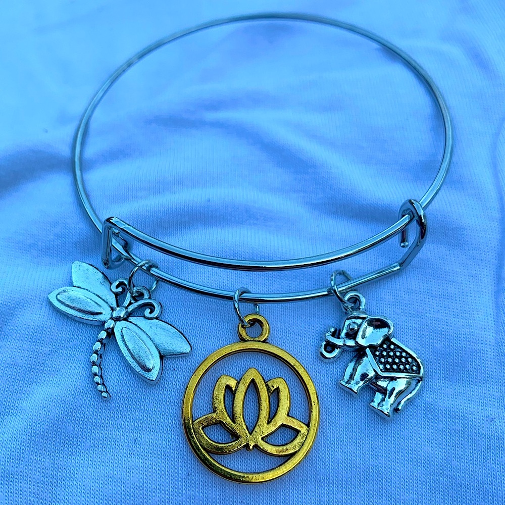 Brand New! Handmade! Adjustable Charm Bangle Bracelet!